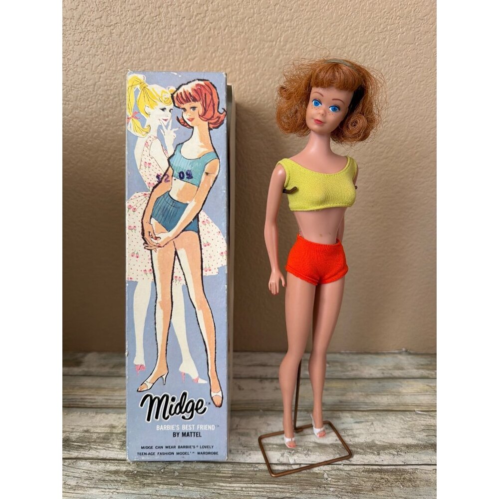 Vintage Original 1962 Barbie Midge Titian Doll #860 w/Swimsuit Shoes & Box